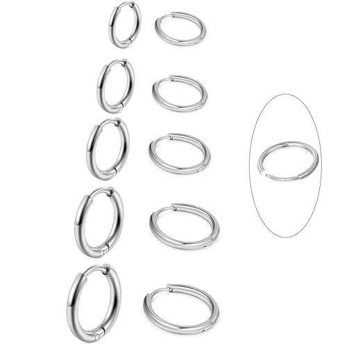 5 Paar Ohrringe Creolen für Damen Herren 316L Chirurgenstahl Ohrringe Creolen Silber Lobe Daith Helix Piercing 8 10 12 14 16MM
