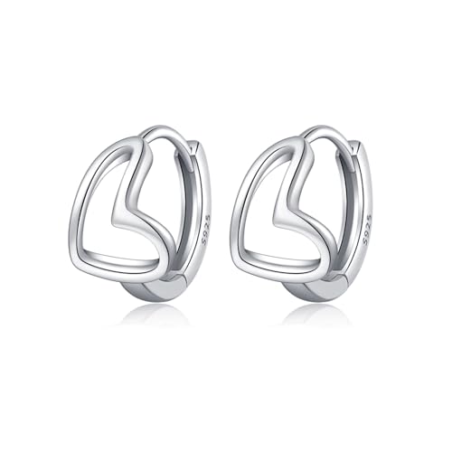 Reffeer 925 Sterling Silber Liebe Herz Creolen für Frauen - Huggie Ohrringe A-Silver