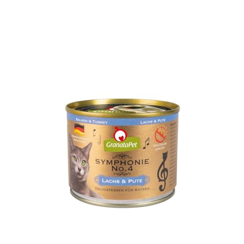 GranataPet Symphonie No. 4 Lachs Pute Katzenfutter Getreide Zuckerzusätze Filet in natürlichem Gelee delikates Nassfutter für 6x 200 g