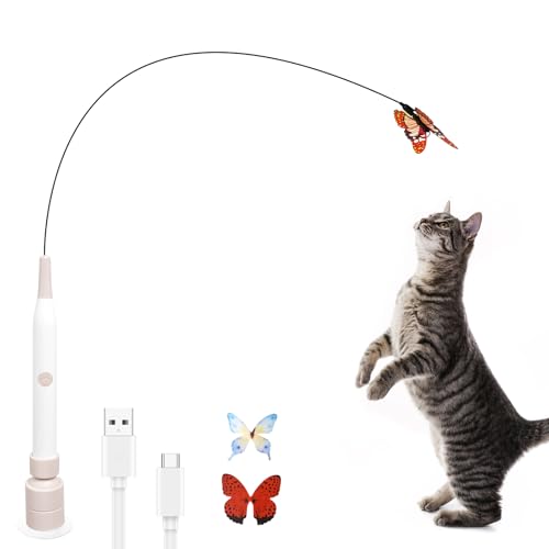 LURICO Interaktives Katzenspielzeug mit Schmetterling wiederaufladbar interaktiv elektrisch automatisch interaktiv 360 austauschbar in Schmetterlingsform für Katzen Jagd