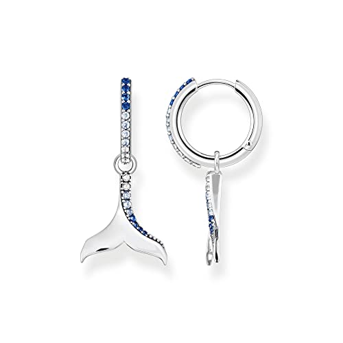 Thomas Sabo Damen Creolen in der Farbe Silber aus 925 geschwärztem Sterlingsilber mit Schwanz und blauen Zirkonia Größe 30x13 mm CR687-644-1