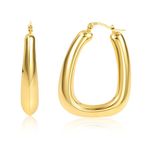 ALEXCRAFT 14K Dick Eckige Creolen Gold für Damen Goldener Ohrringe Vergoldet Chunky Hoops Gold Gift für Frauen Freundin Mama Mädchen