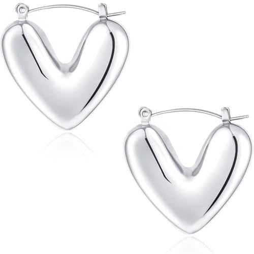 ZEPIQOR Ohrringe Silber 925 für Damen Creolen Silber 925 Klein mit Zirkonia Ohrringe Herz Hypoallergen Mini Creolen Silber für Frauen Leicht Breit Ohrringe Mädchen