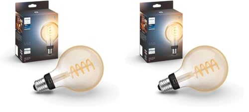 Philips Hue White Ambiance Filament Globe 550 lm dimmbare für das Hue Lichtsystem allen Weißtönen smarte Lichtsteuerung über Sprache und App Packung 2