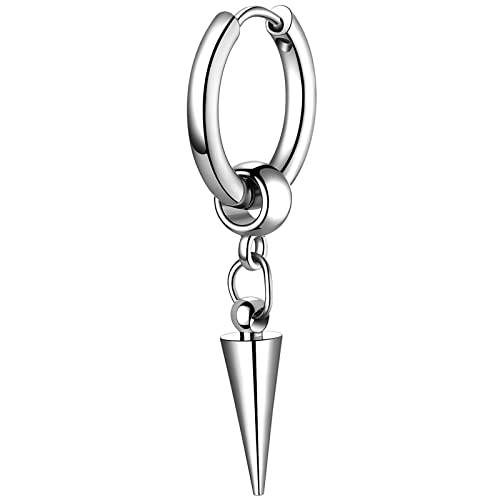 JewelryWe Schmuck Ohrringe Herren Punk Creolen mit Spitze Kegel Konus Anhänger Edelstahl Baumeln Ohrhänger Ohrstecker Silber