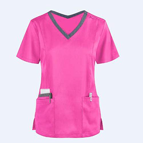 Frauenpflege Arbeiter Bluse Tops Kurzarm V-Ausschnitt T-Shirt mit Tasche Gesundheitspflege Uniform Schutzkleidung Halten Sie sich sicher