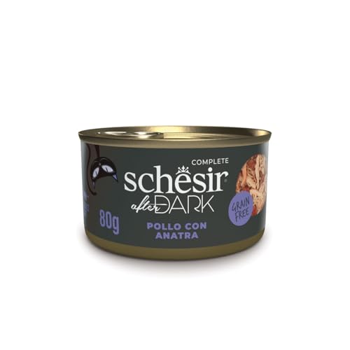 Schesir After Dark Geschmack Huhn mit Ente in Filets komplettes Nassfutter für Erwachsene Katzen Dosen 12 x 80 g