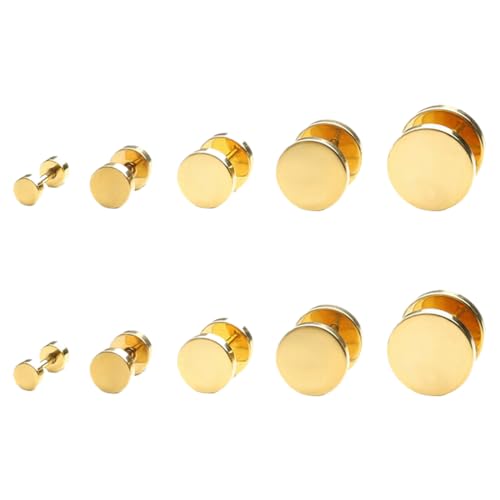 EODKSE 5 Paar Ohrringe in Gold-Optik für Herren und Damen aus Edelstahl - Ohrstecker Creolen Tunnel Fake Plugs in Größen von 6mm bis 12mm auch für empfindliche Ohren geeignet