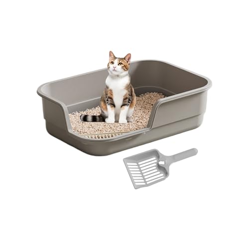 Hochwandige Katzentoilette Mit Schaufel 49x13cm Hochrand-Katzenklo Groß Spritzsichere Katzentoiletten Halbgeschlossene Struktur Für Den Einsatz In Wohnheimen Häusern Wohnungen Büros
