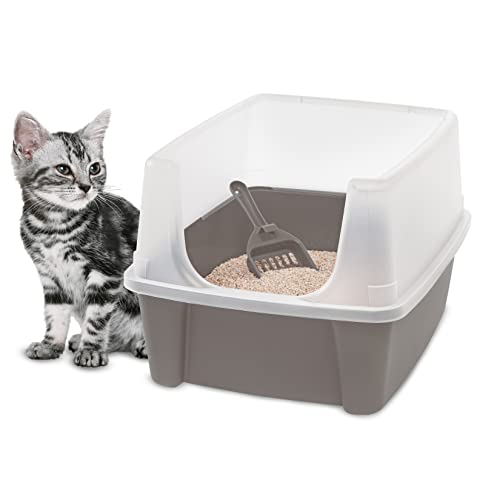 Iris Ohyama bis 7kg Taupe offen ohne Deckel Katzentoilette hoher Abnehmbarer Rand Für große Katzen Kätzchen Toilet Offene Toilette BPA frei Cat Litter Box CLH 12