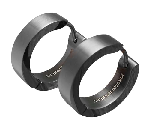 Kikuchi Herren Ohrringe Titan Stäbchen Edelstahl Klapp Creolen Kantig Pistolenfarbe Eisen schwarz Matt Hochglänzend 13 18 auch für Damen 18 5 Matt