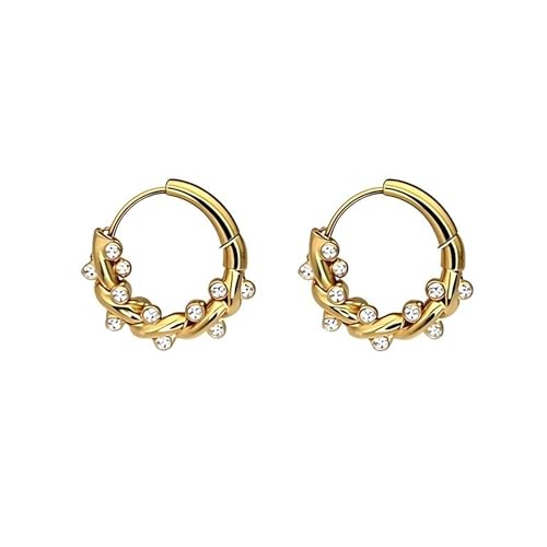 Goldene gedrehte Creolen mit Perlen-Akzenten für Damen Modeschmuck Statement-Ohrringe minimalistisches Design