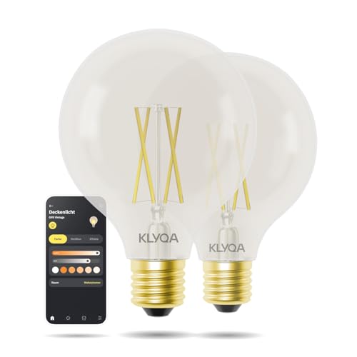 Klyqa G95 Vintage LED Glühbirne E27 I Retro-Design I Im Style der Edison-Birne I Smarte Glühbirne mit Kalt- Warmweiß Helligkeitsgraden I Kompatibel mit Smart Home Lösungen 2 Stück