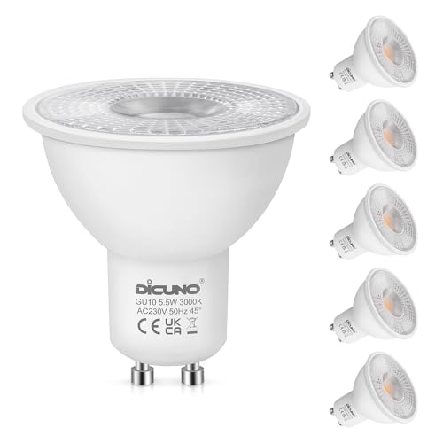 DiCUNO GU10 LED Warmweiß Lampen 5.5W ersetzt 50W Halogenlampen 3000K 340LM LED Leuchtmittel schmaler Abstrahlwinkel 45 Reflektorlampen GU10 Spots 230V nicht dimmbar 6 Stück