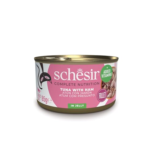 Schesir Thunfisch mit Schinken in Gelee Nassfutter für Katzen in Dosen 100% natürlich mit zusätzlichen Vitaminen 12 x 85 g