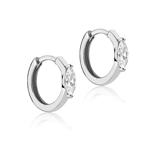 CARISSIMA Damen-Creole-Ohrringe aus 9 Karat Weißgold Marquise CZ 13 mm poliert