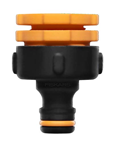 Fiskars Hahnverbinder Multi Innengewinde für verschiedene Wasserhahngrößen Für drei Gewindegrößen 21 1 2 26 5 3 4 33 3 1 17g Schwarz Orange 1027051