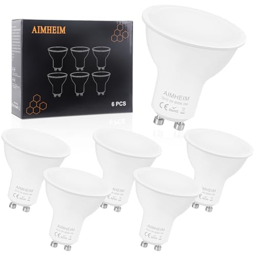 AIMHEIM GU10 LED Leuchtmittel Kaltweiss Dimmbar gu10 Lampe 5W Ersetzt 50W Led Birne 6000K 120 Abstrahwinkel Strahler Flimmerfrei Reflektorlampe 6 Stück