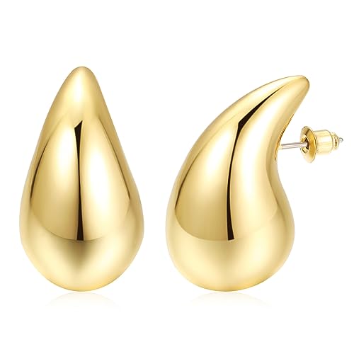 Ohrringe Dupes Chunky Earrings für Damen Dicke Creolen für Frauen leichte Waterdrop Hollow Open Hoops hypoallergene vergoldete Ohrringe Modeschmuck für Frauen und Mädchen Gold