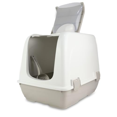ADAK Katzentoilette mit Deckel Katzenstreuschaufel - Geruchskontrolle Leicht zu Reinigen Diskretes und Komfortables Design Großes Modell Tragegriff und Filter