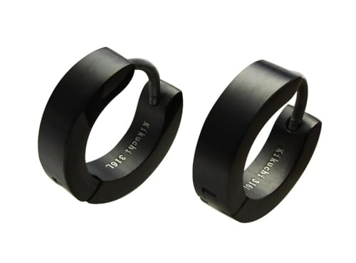 Kikuchi Herren Ohrringe Schwarz Matt Edelstahl klapp Creolen mit Titan Stab 4mm Kantig Gerade Ohrstecker Ohrclicker ERTS001