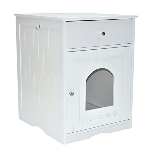 nanook XL Katzenschrank Katzenhaus mit Schublade für Katzentoilette - weiß - Holz - 48x53x64 cm - Katzenklo Katzenschrank