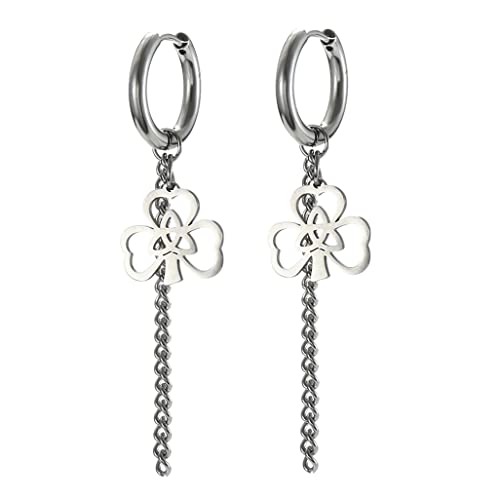  für Edelstahl vierblättriges keltischer Knoten Clip On irischesücksamulett Tropfenohrringe Schmuck Geschenke Edelstahl kein Edelstein Edelstahl Kein