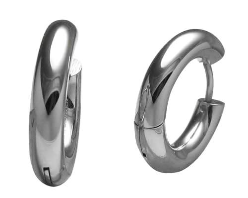 Kikuchi Damen Herren Ohrringe Titan Stäbchen Edelstahl Klapp Creolen Tube 20mm 4mm Silber Hochglänzend Bogen ERTS024