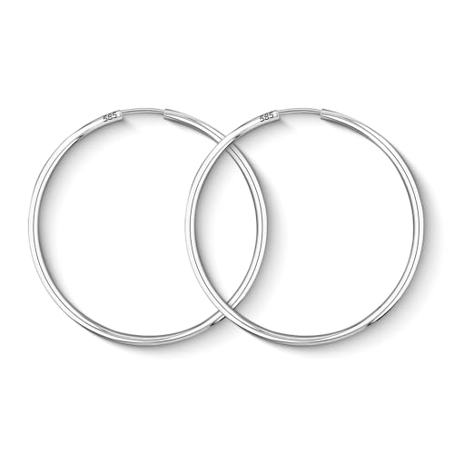 Creolen Echtgold 585 Weißgold 40 mm Breite 2 mm Luxuriöse Damen Ohrringe mit Geschenkbox