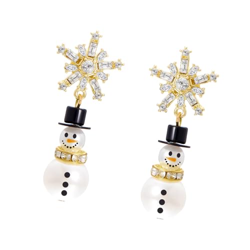 Itkcozcg Mode-Accessoire Weihnachts-Schneemann-Schneeflocken-Creolen mit Perlen und Kristallen Akzenten Festival-Schmuck-Accessoire für Frauen Size reference picture Legierung Perlen Diamanten