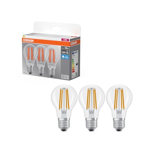 OSRAM LED Lampe Base Classic Kolbenform E27 klar 6500K Filament LED Ersatz fürühlampe IP20 quecksilberfrei stoßfest 15000 h Haushalt Außen 100W