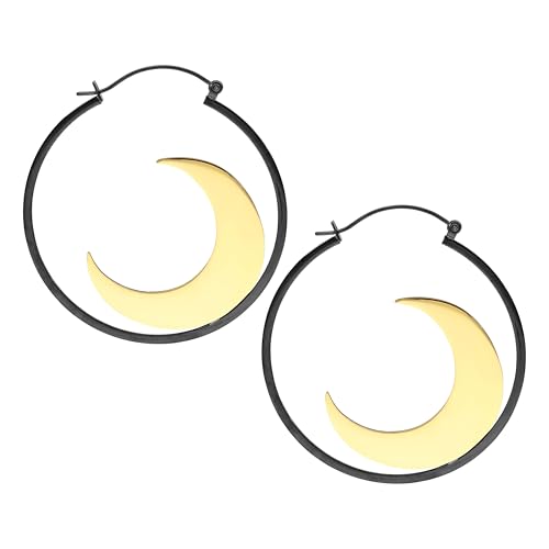 Wildcat Ohrringe - Mangata Hoops - Creolen aus Edelstahl mit Mond wasserfest langlebig hautverträglich - schwarz gold