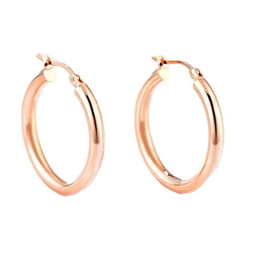 Bishilin Rotgold Ohrringe Damen 585 Echtgold Creolen Ohrringe 24.5MM Hoop Creolen Allergiefrei für Frauen Hochzeit