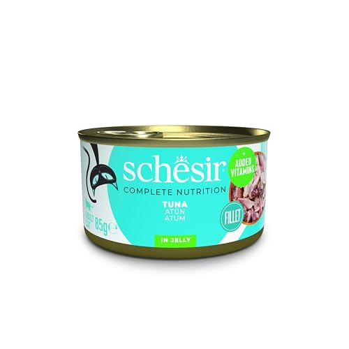 Schesir Thunfisch in Gelee Nassfutter für Katzen in Dosen 100% natürlich mit zusätzlichen Vitaminen 12 x 85 g