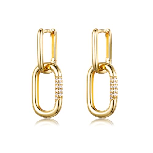 PHNIBIRD Ohrringe gold hängend Eckige Creolen Silber 925 Schmuck Für Frauen Und Mädchen