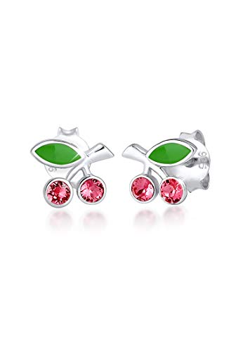 Elli Ohrringe Kinder Ohrstecker Kirschen mit Emaille und Kristallen in 925 Sterling Silber