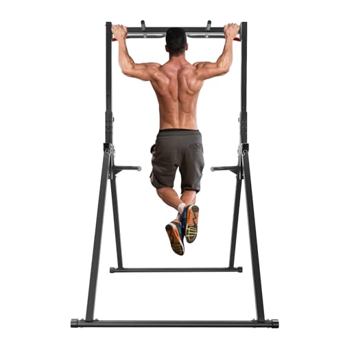 Faltbarer Power Tower mit Dip-Station und Klimmzugstange höhenverstellbar multifunktionales Fitness Trainingsgerät für Klimmzüge Liegestütze Bauchtraining bis 200 kg