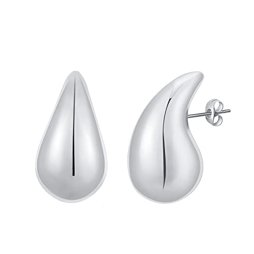 Rajputana 18K Chunky Earrings Damen Dicke Frauen leichte Waterdrop Hollow Open Hoops hypoallergene 585 vergoldete Modeschmuck Frauen und Mädchen Sliver