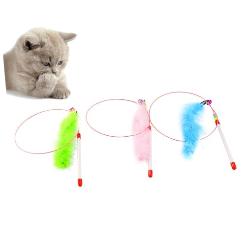 Toyvian 3stücke Federwedel Für Katzen Interaktives Katzenspielzeug Aus Stahldraht Mit Bunten Federn Katzenbedarf Für Hause Drahtkatze Spielzeug Mit Kunststoffgriff