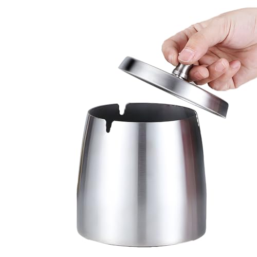 Ruayia Aschenbecher mit Decke Sturmaschenbecher Windaschenbecher Edelstahl Sturmaschenbecher mit Rutschfest Boden Standaschenbecher für Draußen und Innen - Großformat