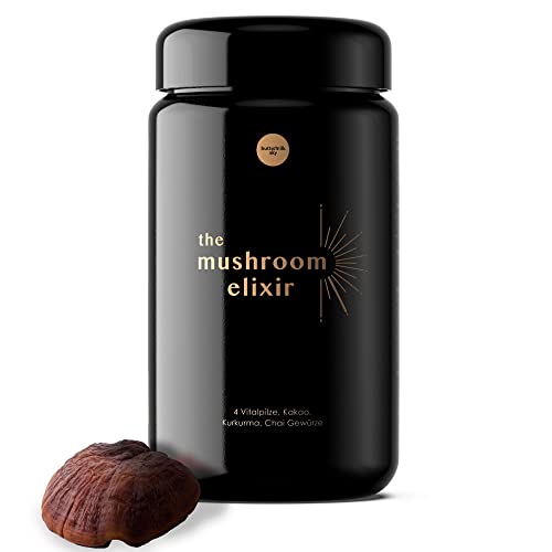 THE MUSHROOM ELIXIR - Bio Pilz Komplex Mushroom Coffee - hochdosiert mit Hericium Erinaceus Lions Mane Chaga Pilz Reishi Extrakt Cordyceps Kakao Kurkuma Superfoods - 40 Portionen