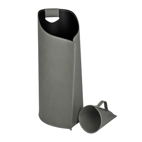 LIMAC Design SAPIR originaler Pellet Korb mit Schaufel für Pellets aus Leder moderner Ofenpelletbehälter Behälterpellet für Pelletkamin hergestellt in Italien. Taupe