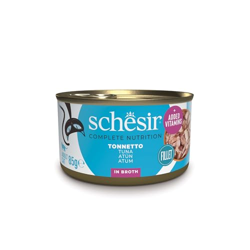 Schesir Thunfischfilets in Brühe komplettes Nassfutter für Katzen in Dose 100% natürlich tierversuchsfrei 12 x 85 g