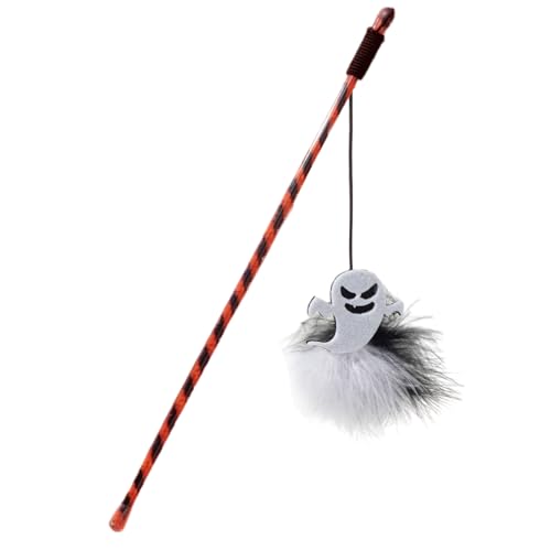 Bexdug Katzenangel - Halloween Katzentrainingsstab Interaktive Angel mit Kürbisgeist gegen Langeweile zur Jagdsimulation und Bewegung