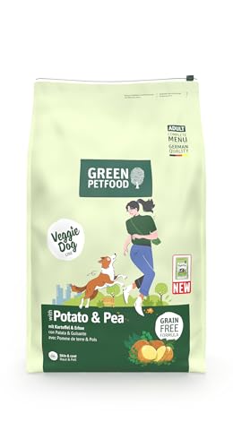 Green Petfood VeggieDog mit Kartoffel Erbse 1 x 10 kg Adult Premium Trockenfutter für ausgewachsene Sensible Hunde vegetarisch weizenfrei mit leckerer Süßkartoffel 1er Pack