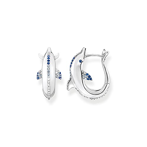 Thomas Sabo Damen Creolen Delfin in der Farbe Silber aus 925 geschwärztem Sterlingsilber mit blauen Zirkonia Größe 20x2 mm CR688-644-1