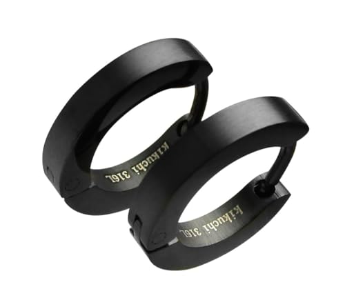 Kikuchi Damen Herren Edelstahl Ohrringe Titan Schwarz Gebürstet Matt 2 5mm Slim klapp Creolen Ohrstecker Ohrclicker ER15106
