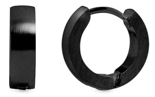 Akzent Damen-Creolen Ohrringe Klein Damen Edelstahl schwarz Matt Klappschließe 10mm Ohrschmuck Geschenke für Frauen