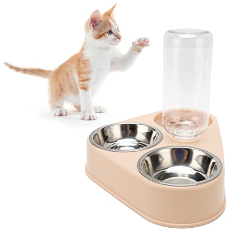 banapoy Dreifache Katzennäpfe 3-in-1-Katzenfutternapf Nass- und Trockenfutternapf mit Automatischer Wasserflasche 2 Futternäpfe und Wasserspender-Set Futterspender für Katzen Kleine