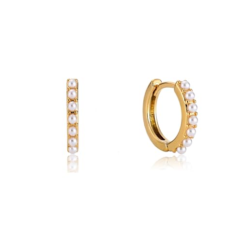 Kenivira Kleine Perlen-Creolen für Damen 18 Karat Gold Perlen-Creolen Huggies Creolen Perlen-Ohrringe Schmuck Geschenke 9 mm Perle